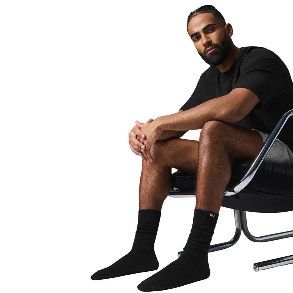 Alo Yoga Unisex Scrunch‎ Socks Black Ribbed Slouchy Crew Athletic A0690U Size M